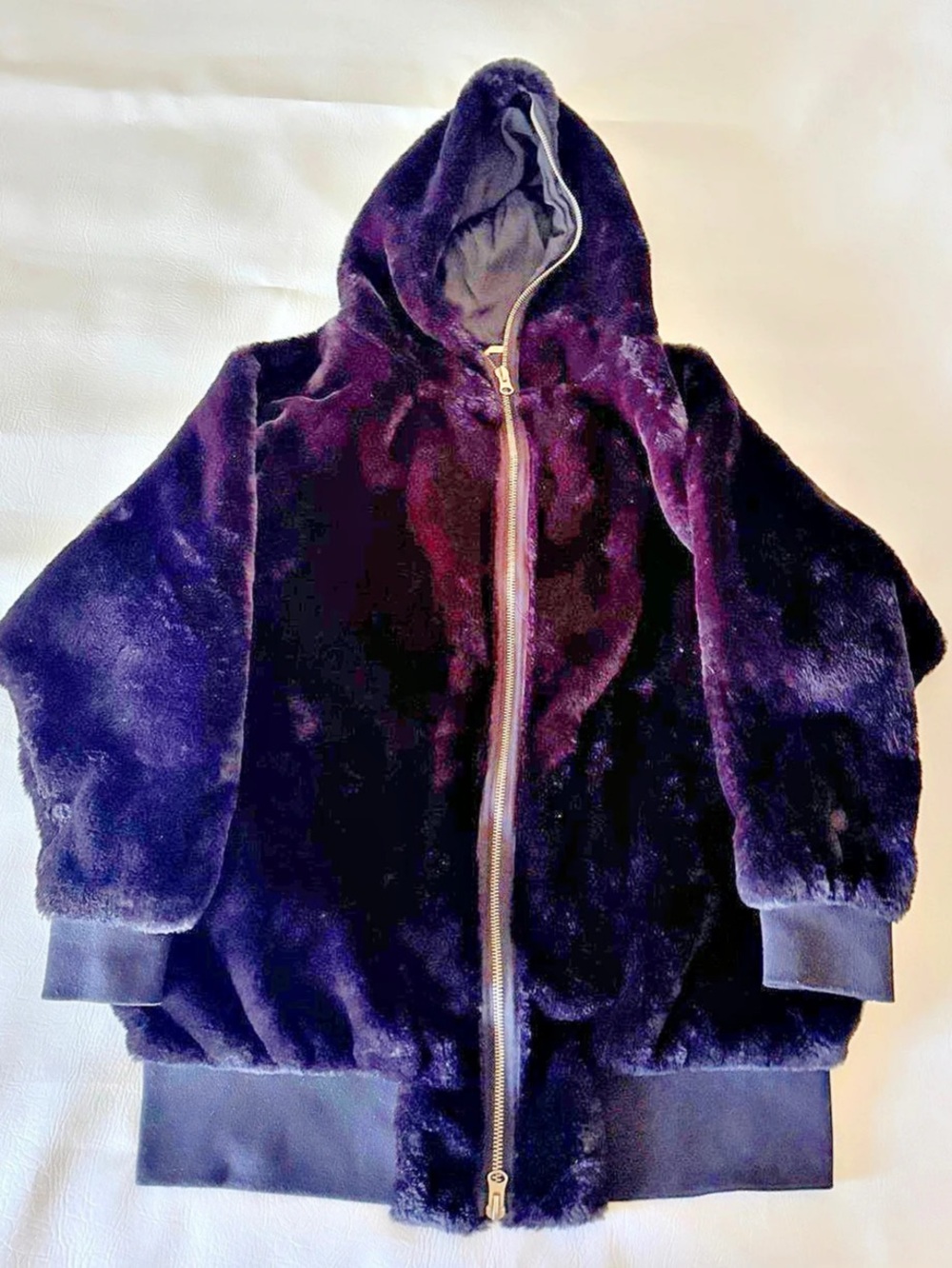 Free People Women’s Black Faux Fur Hooded Jacket Oversized Two Way Zip Coat